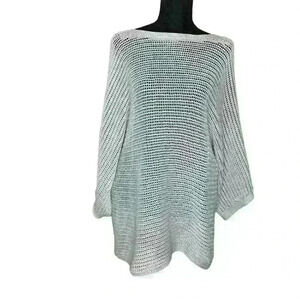 See Through Mesh Long Top Gray Wide Sleeve.